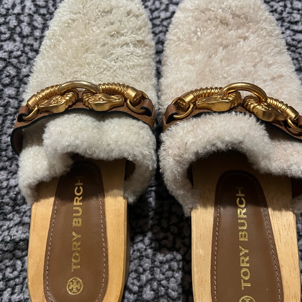Fuzzy Tory Burch Mules